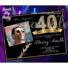 40th and Fabulous Birthday Party Invitation with photo,Gold Diamonds 40th Birthday Bash Invitation,(14ab) 40th and Fabulous Birthday Party Invitation with photo,Gold Diamonds 40th Birthday Bash Invitation,(14ab)